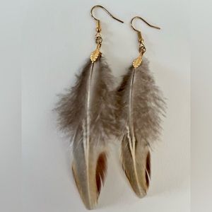 Boho feather earrings - pheasant feathers - gold plated brass - handcrafted